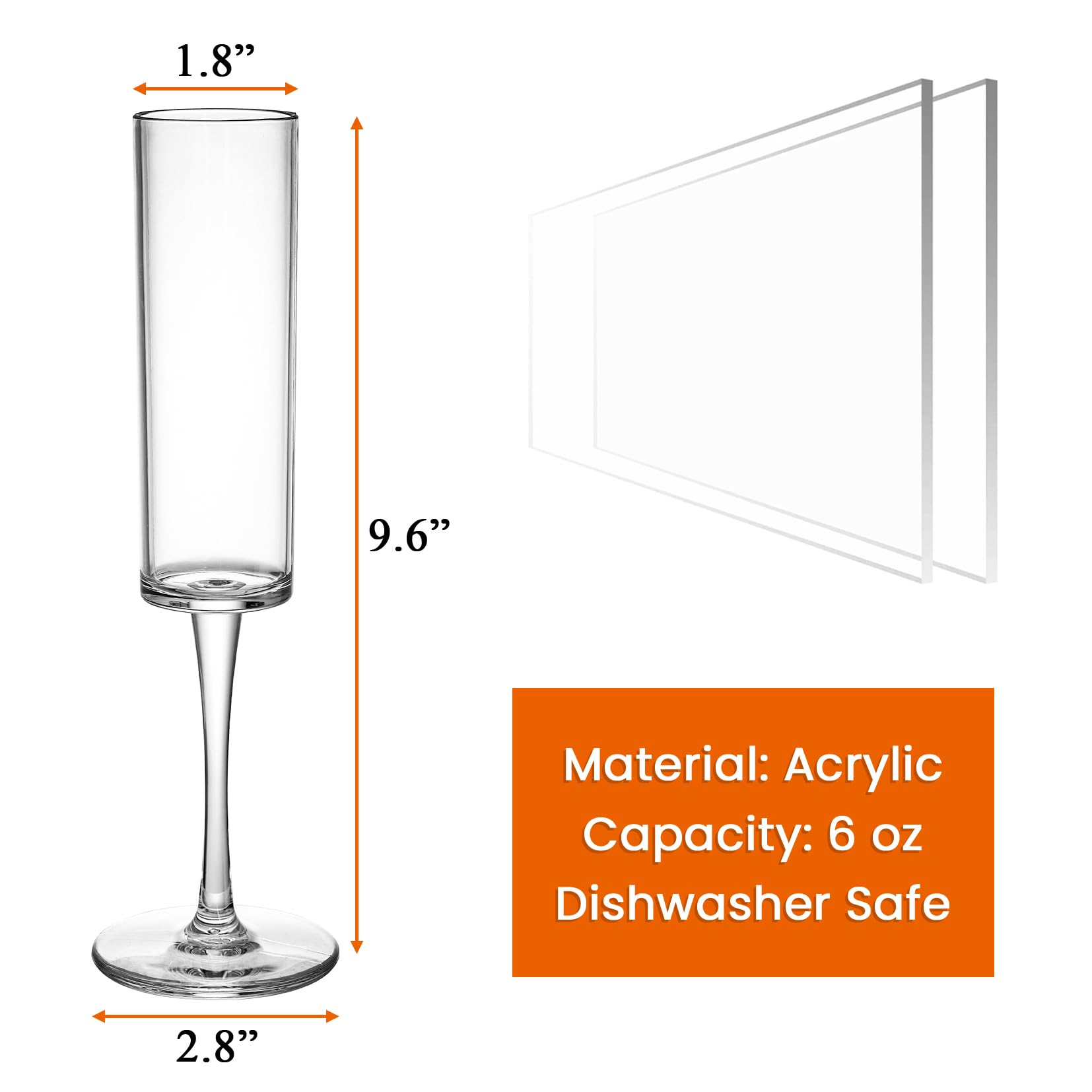 Elsjoy Set of 8 Acrylic Champagne Flutes, 6 Oz Unbreakable Clear Goblet Glasses Reusable Champagne Toasting Cups, Shatterproof Stemmed Champagne Coupes for Wedding, Anniversary, Party, Birthday, Bar