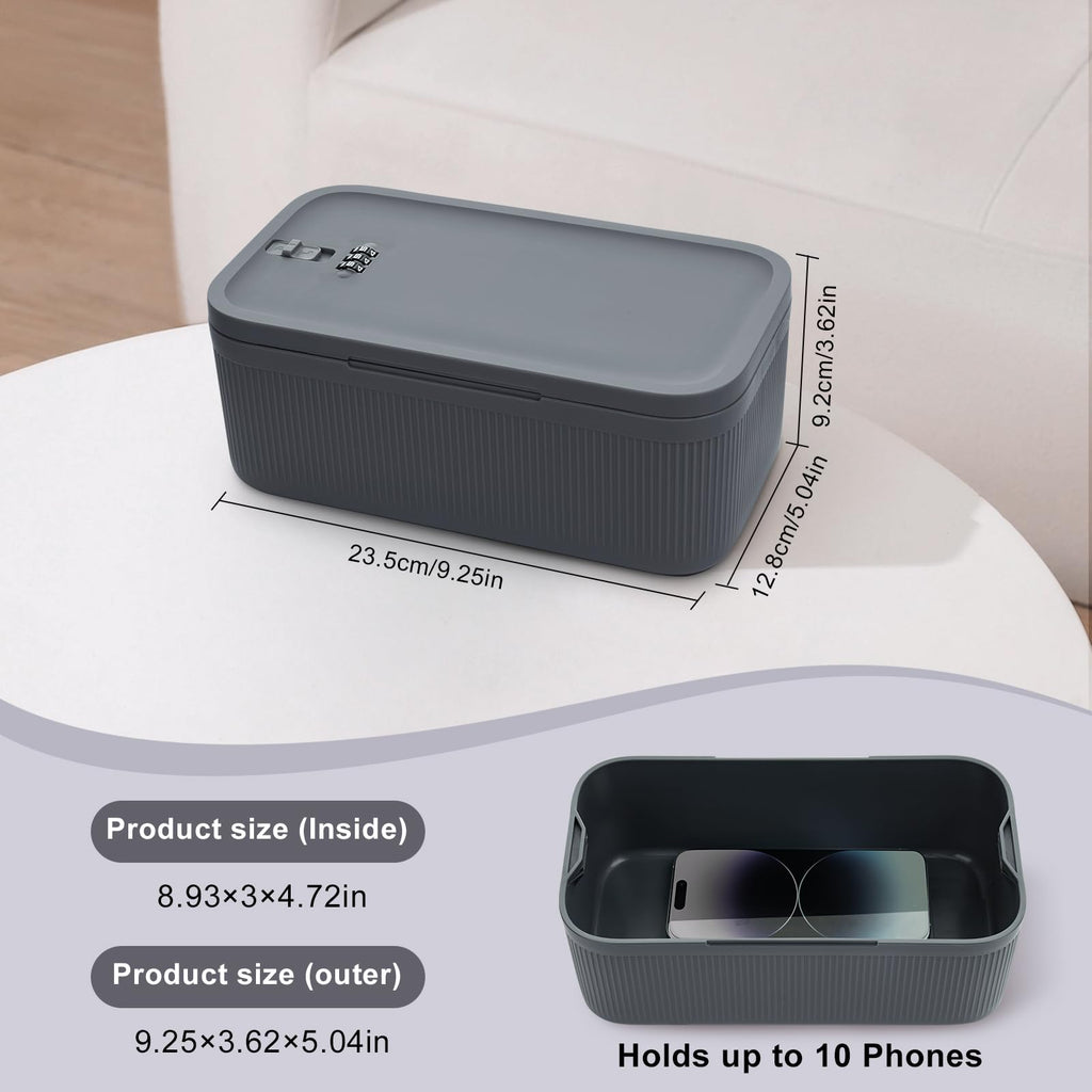Lockable Storage Box, Small Lock Box with Locking Lid for Phone/Medicine Safe/Food Home/Fridge/Office/Personal Items/Travel/Gift,9.25 x 5.04 x 3.62’’