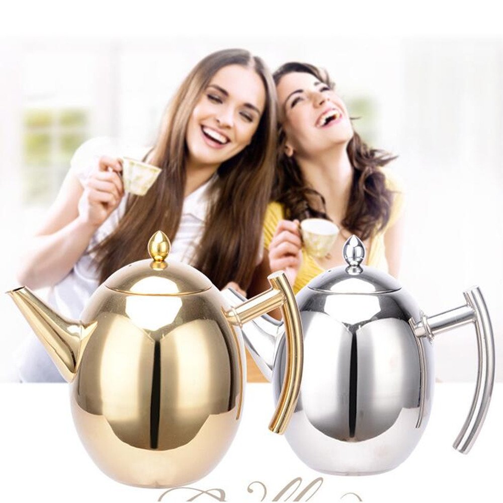 One-Pine Stainless Steel Teapot Set with Infuser Filter and Lid, Large Capacity 1.5 L/51 oz Diffuser Pot for Loose Tea, Green Tea, Coffee (Silver)
