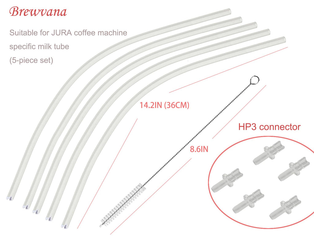 Milk Tube Hose set for Jura ENA E8,GIGA 6 10 W10,IMPRESSA J6 J8 J8twin Z5 Z6 Z7 Z8 Z9 Z10, S8 S80 WE8 fully automatic coffee machines(5 milk hoses 14.2in, 5 HP3 milk Hose Connectors, cleaning brush)