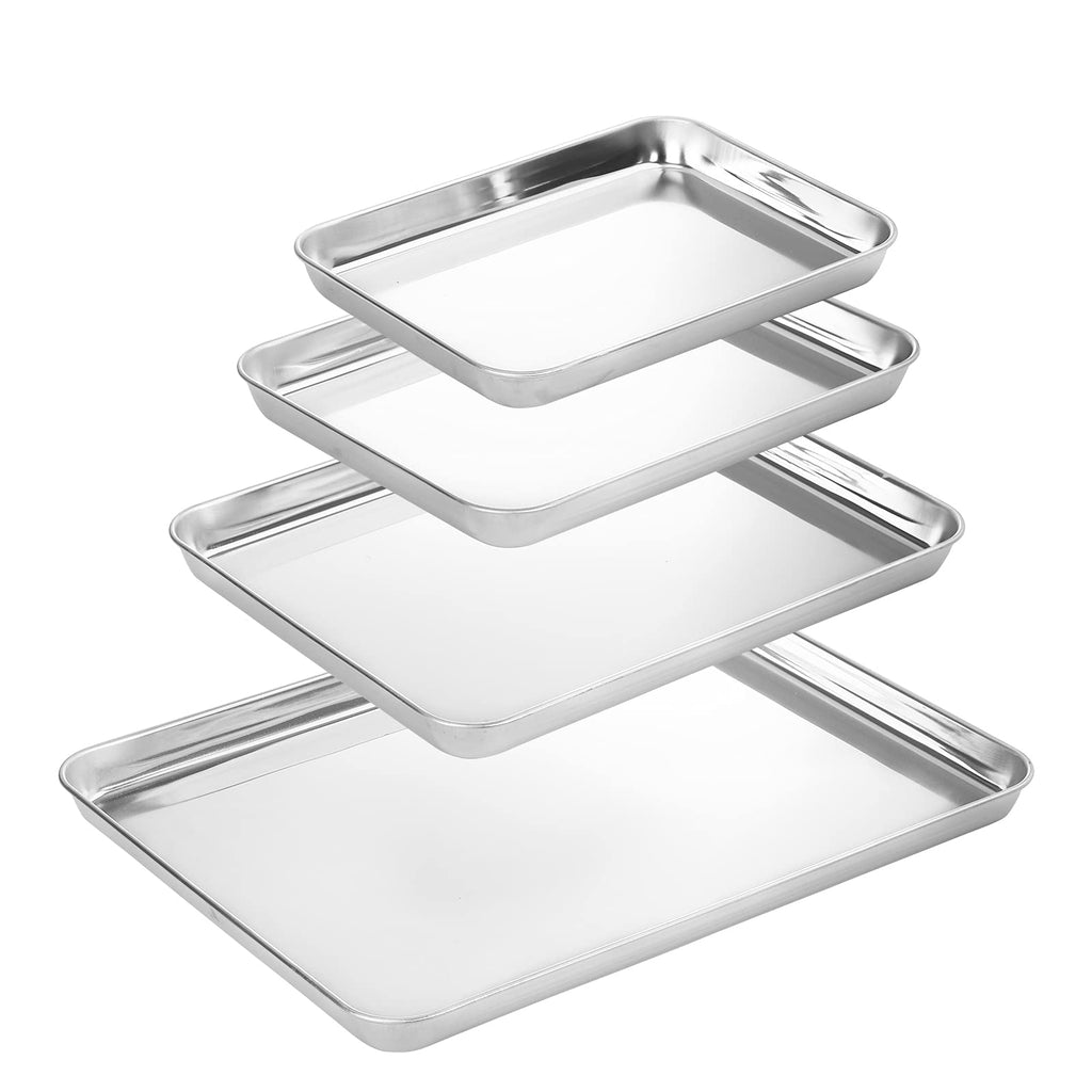 Suwimut Baking Sheet Set of 4, Heavy Duty Stainless Steel Baking Pans Tray Cookie Sheet, Toaster Oven Tray Pans Half Sheet Pan for Baking, Non Toxic, Easy Clean and Dishwasher Safe
