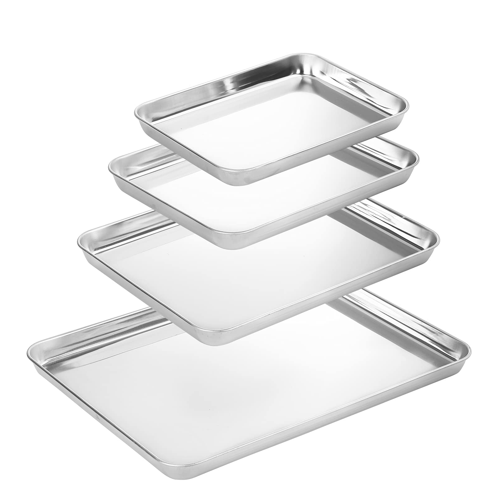 Suwimut Baking Sheet Set of 4, Heavy Duty Stainless Steel Baking Pans Tray Cookie Sheet, Toaster Oven Tray Pans Half Sheet Pan for Baking, Non Toxic, Easy Clean and Dishwasher Safe