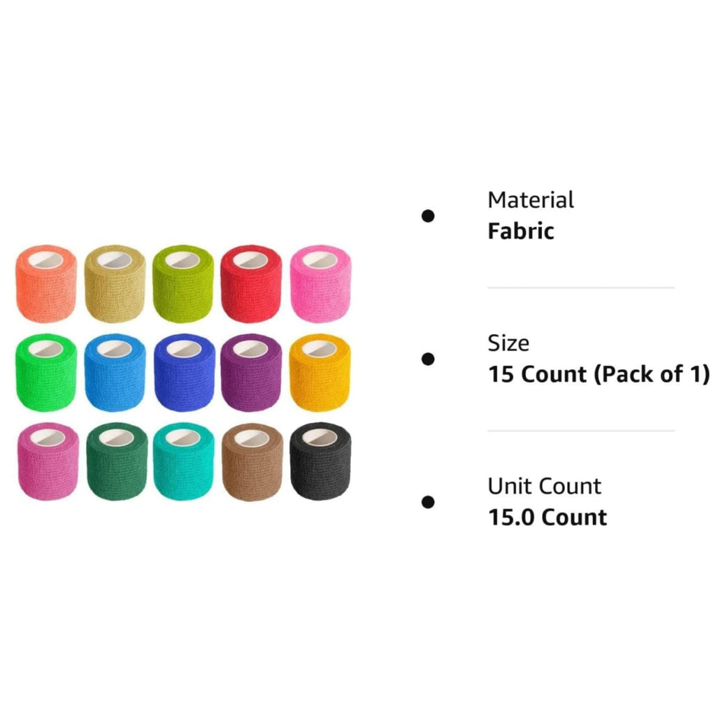 15 Rolls Self Adhesive Bandage Wrap,2 Inch Cohesive Bandage Self Adherent Wrap Breathable Athletic Tape Stretch Adhesive Wraps Sports Tape for Wrist Ankle Swelling Sprains,15 Colors