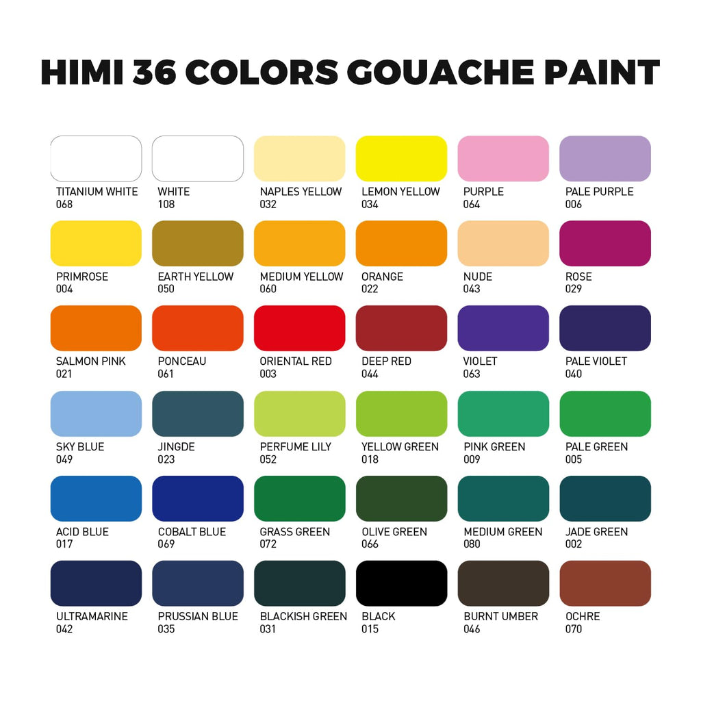 HIMI Gouache Paint Set, 36 Colors x 12ml Twin Jelly Cup Design with 3 Paint Brushes and a Palette in a Carrying Case Perfect for Artists, Students, Gouache Opaque Painting