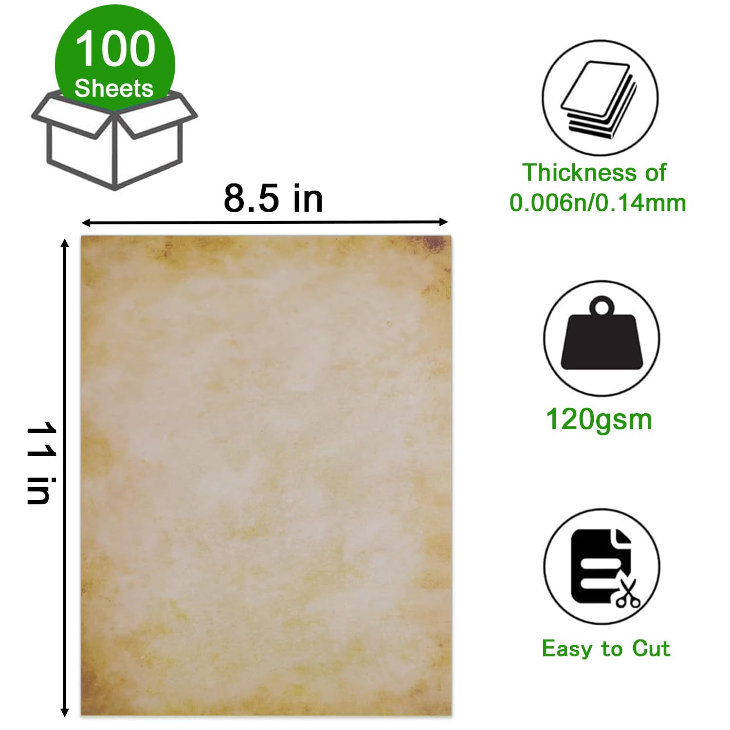 SOYANGNEK 100 Sheets Vintage Paper 8.5 x 11 Antique Looking Letterhead Paper 120GSM Thicker Double-Sided Aged Parchment Paper for Printing Certificate Writing Invitation Resume Award Craft