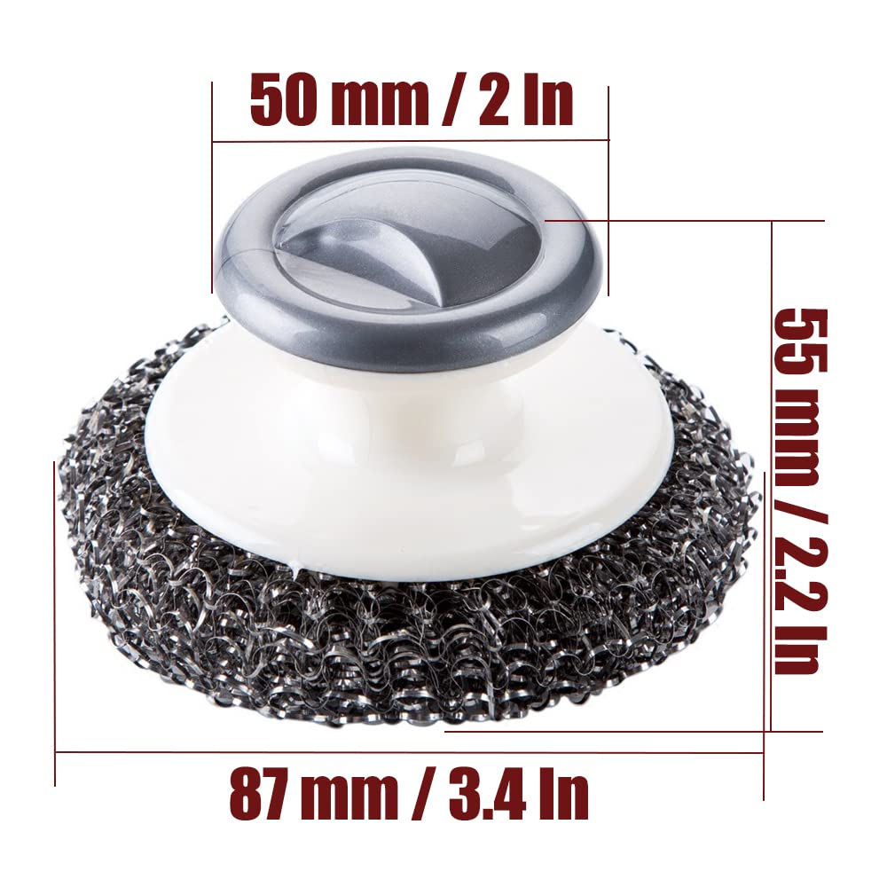 2Pcs Stainless Steel Wool Scrubber with Handle, Dish Scrubber Cleaning Supplies for Pots, Pans, Grills, Dishes