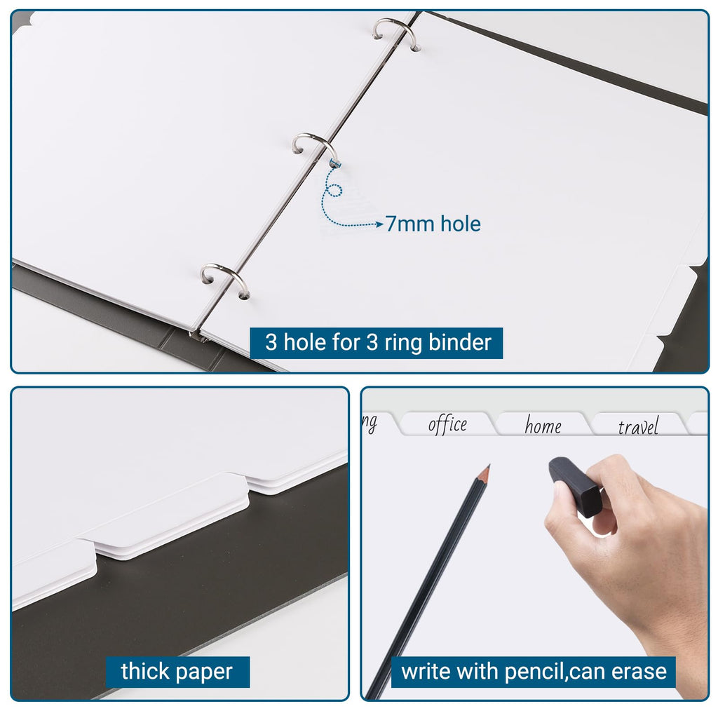 suituts 20 Pack Binder Dividers with 5 Tabs, Dividers for 3 Ring Binder, Blank Write On Binder Dividers, 3 Hole Punch Index Dividers, 100 Dividers, Letter Size (White)