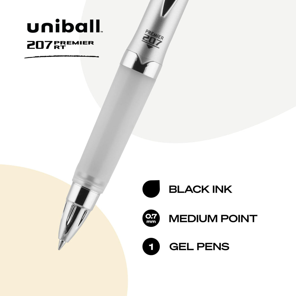 uni-ball 207 Rollerball Gel, Gel PREMIER Retractable Roller Ball Pen Medium-0.7mm, 1-Carded, Black Ink (40108)