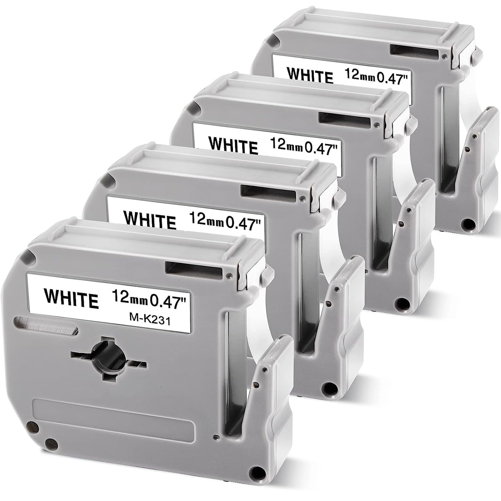 M-K231 Compatible with Brother P-Touch M Tape PT-M95 MK231 M231 12mm 0.47Inch Label Maker Tape for Brother PTM95 PT-70 PT-90 PT-65 PT85, Black on White, 1/2'' x 26.2', 4-Pack