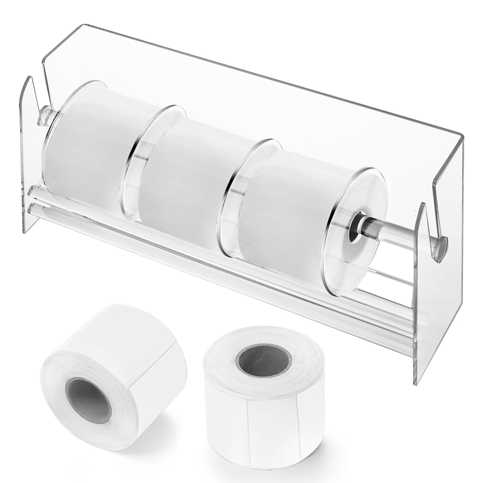Lawei Adjustable Label Dispenser, 9 Disks Acrylic Sticker Dispenser Sticker Roll Holder, Clear Label Sticker Holder Organizer, Sticker Stand Label Holders for Office Home Desktop