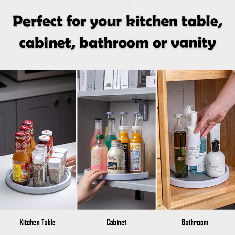 2 Pack Non Skid Lazy Susan Turntable Display Stand, Cabinet Turntable Kitchen Organizer, Rotating Spice Rack Spinning Organizer for Cabinet, Pantry, Refrigerator, Countertop(White 10-inch)
