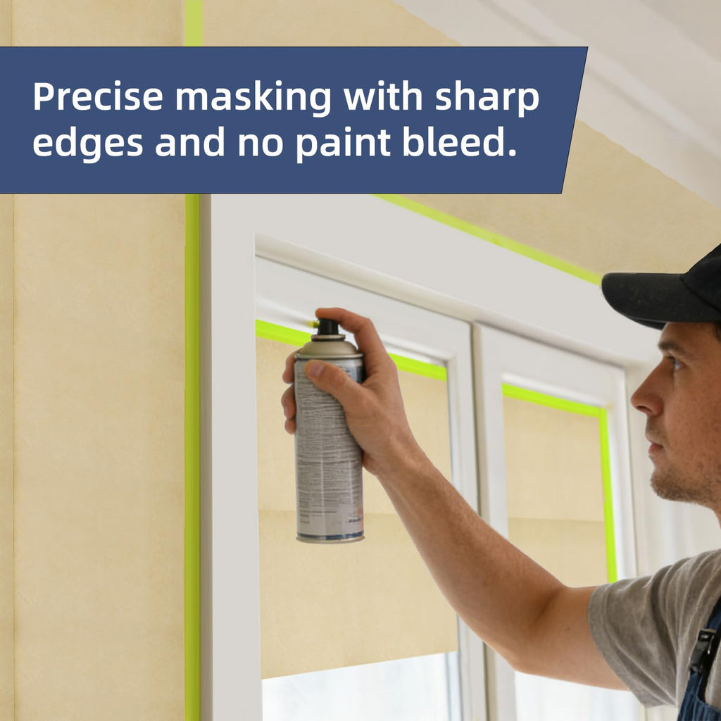 AMOGATO Pre-Taped Masking Paper, 12'' x 50FT, 4 Rolls, Premium Masking Paper Roll – Water-Resistant, Easy-Tear Painting Paper for Walls, Furniture, Cars – Professional & DIY Protection