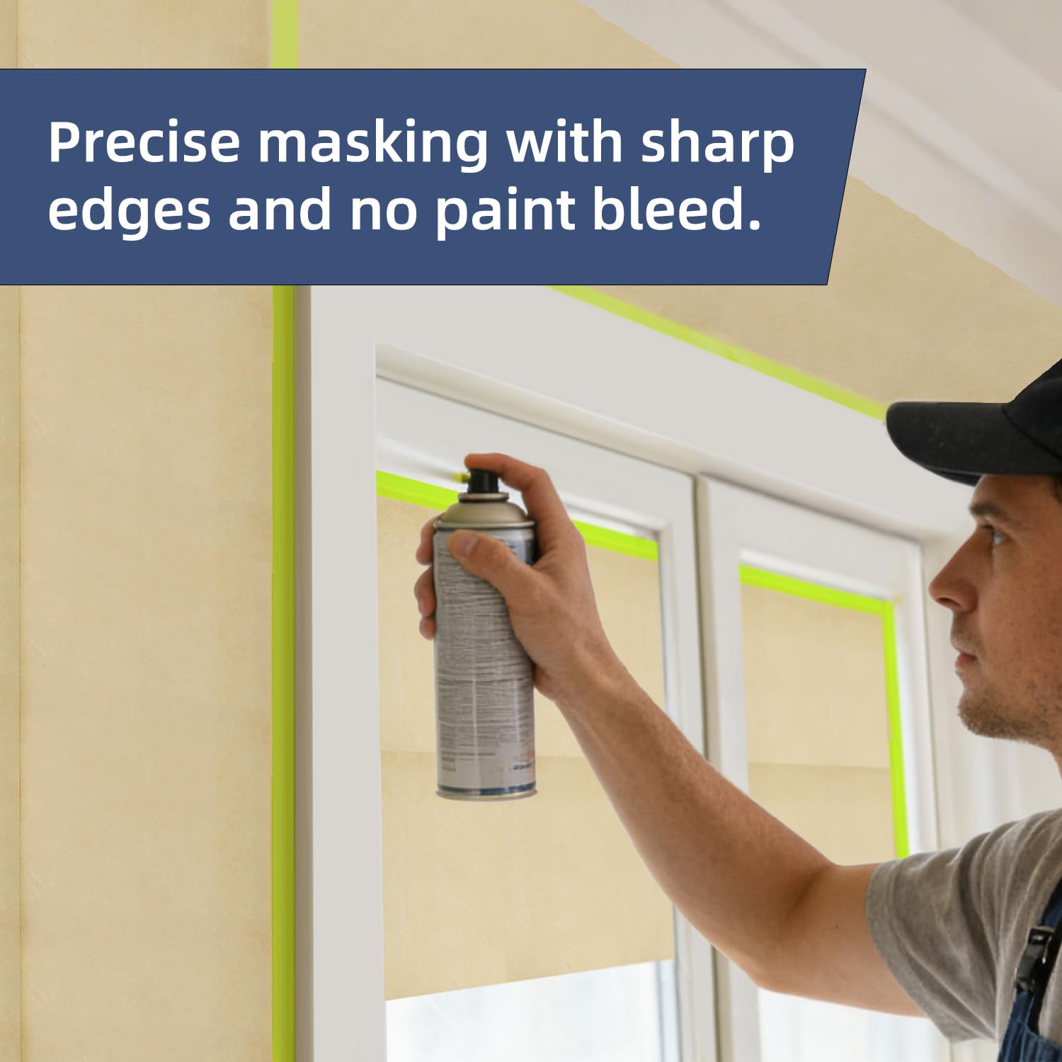 AMOGATO Pre-Taped Masking Paper, 12'' x 50FT, 4 Rolls, Premium Masking Paper Roll – Water-Resistant, Easy-Tear Painting Paper for Walls, Furniture, Cars – Professional & DIY Protection