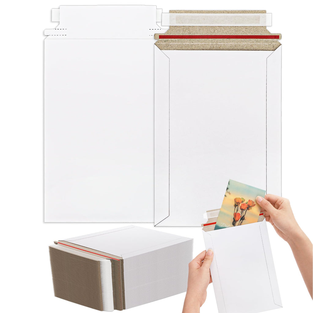 Kingrol 100 Pack 6 x 8.7 Inch Self-Seal Rigid Mailers, Stay Flat Cardboard Envelopes for Photos, CDs & Documents - Tear-Resistant and Lightweight