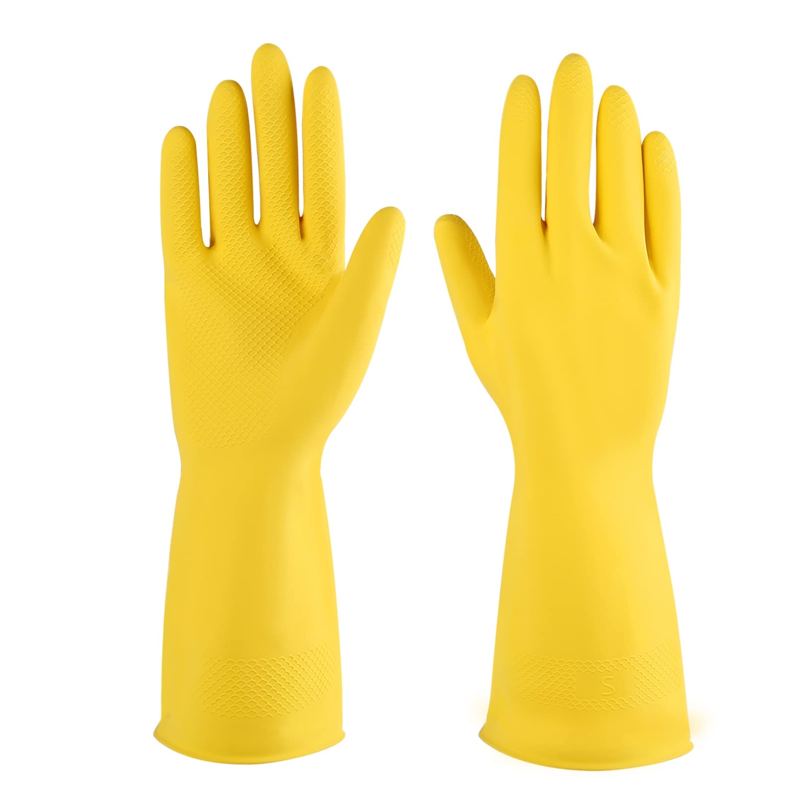 Rubber cleaning gloves yellow 6 Pairs for Household,Reuseable dishwashing gloves for Kitchen.(6,Medium)