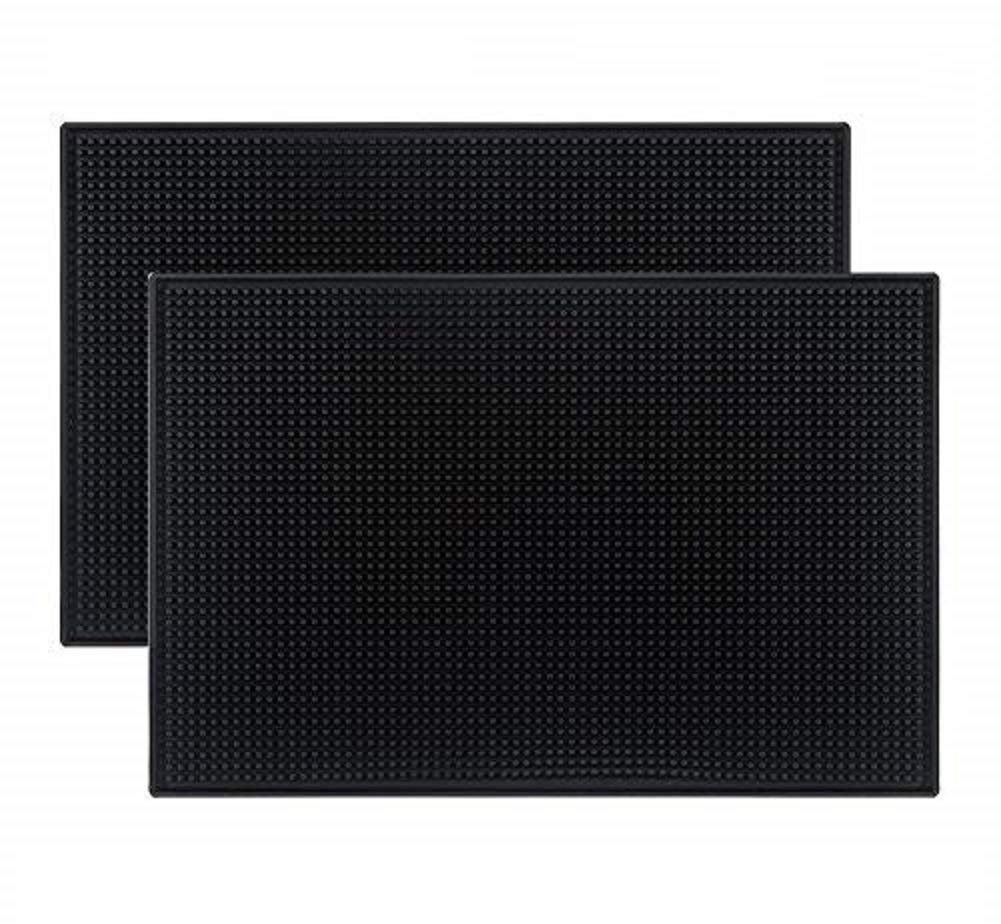 Tebery 2 Pack Rubber Bar Mat 18 x 12, Thick Durable and Stylish Black Bar Spill Mat. Non Slip, Non-Toxic, Service Mat for Coffee, Bars, Restaurants Counter Top