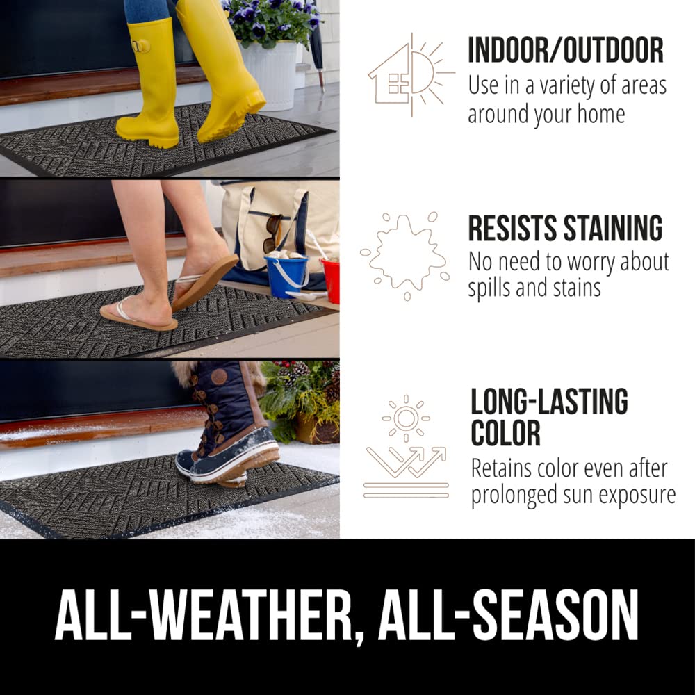 GORILLA GRIP Durable Natural Rubber Door Mat, Waterproof, Low Profile, Heavy Duty Welcome Doormat for Indoor and Outdoor, Easy Clean, Rug Mats for Entry, Patio, Busy Areas, 17x29, Gray Diamond
