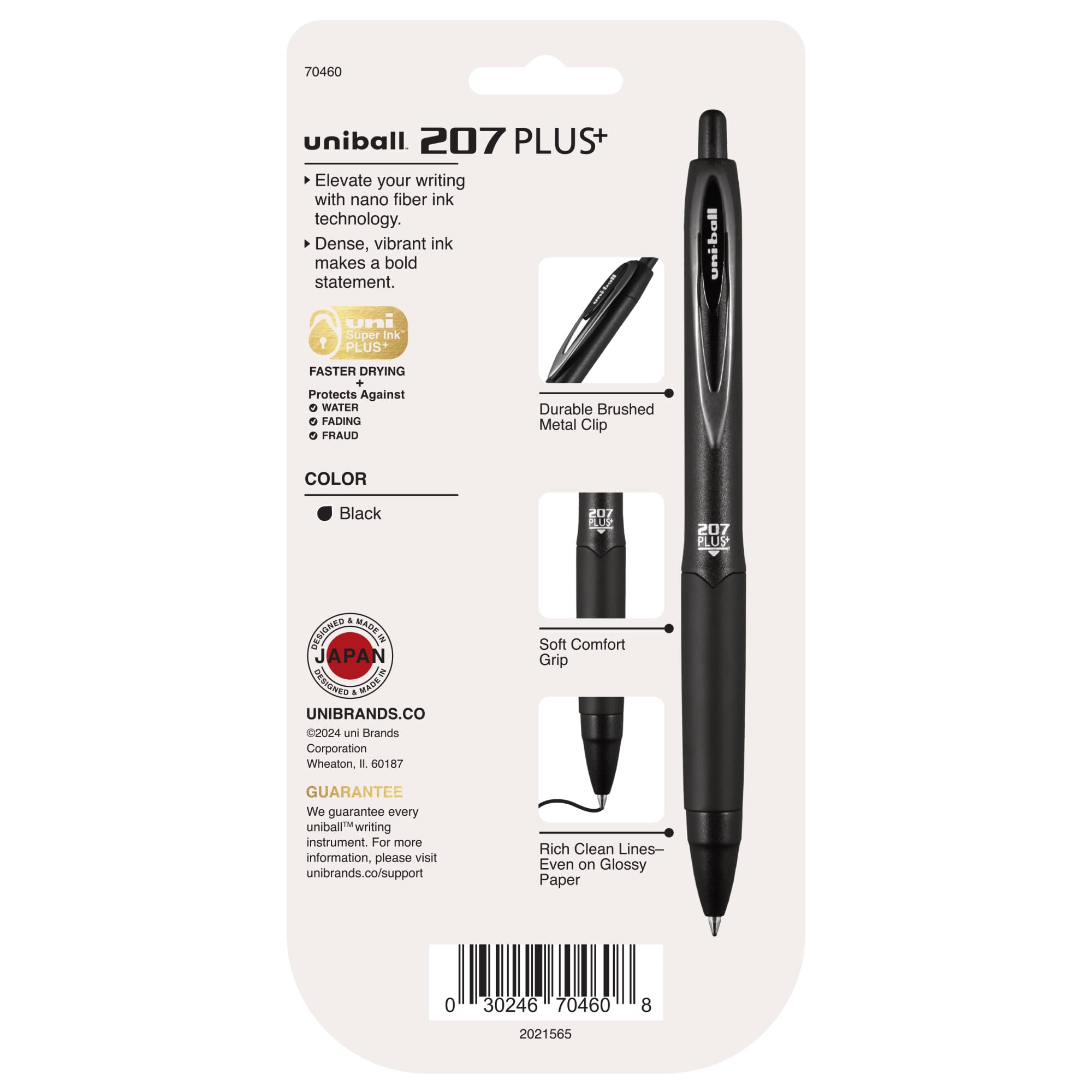 uniball 207 Plus+ Retractable Gel Pens, Medium Point, 0.7mm, Black Ink, 4/Pack (70460)
