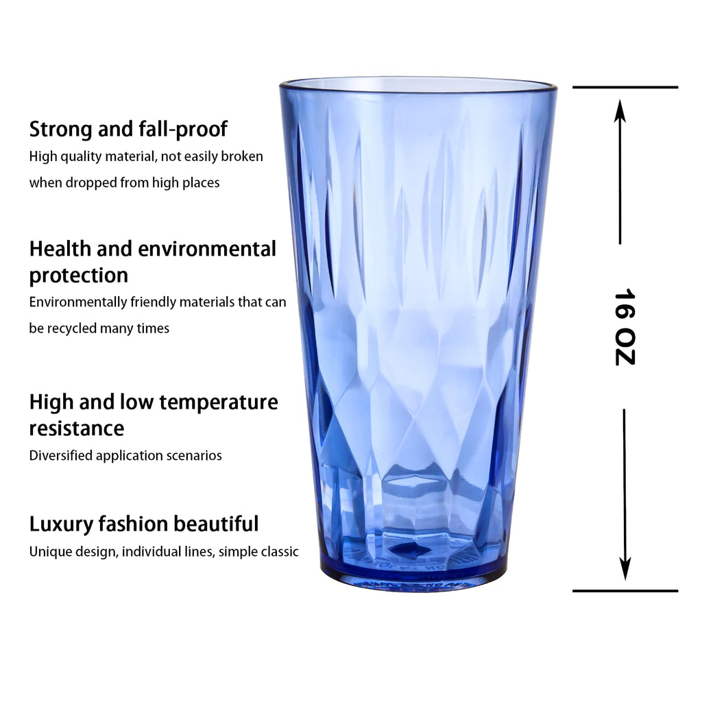 Superplanet™ Premium Colored Plastic Drinking Cups, 16 oz/BPA-Free, Unbreakable/Stackable Acrylic Water Cups (6-Pack), Suitable for Milkshakes, Iced Tea, Juice