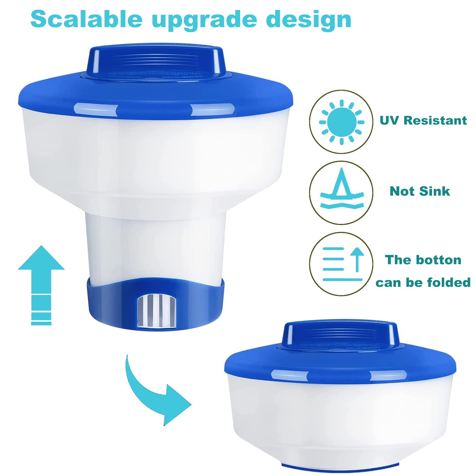 Large Capacity Floating Chlorine Dispenser, Pool Chlorine Floater Fits 1-3" Tables Durable Floating Chlorinator, Collapsible Floater.