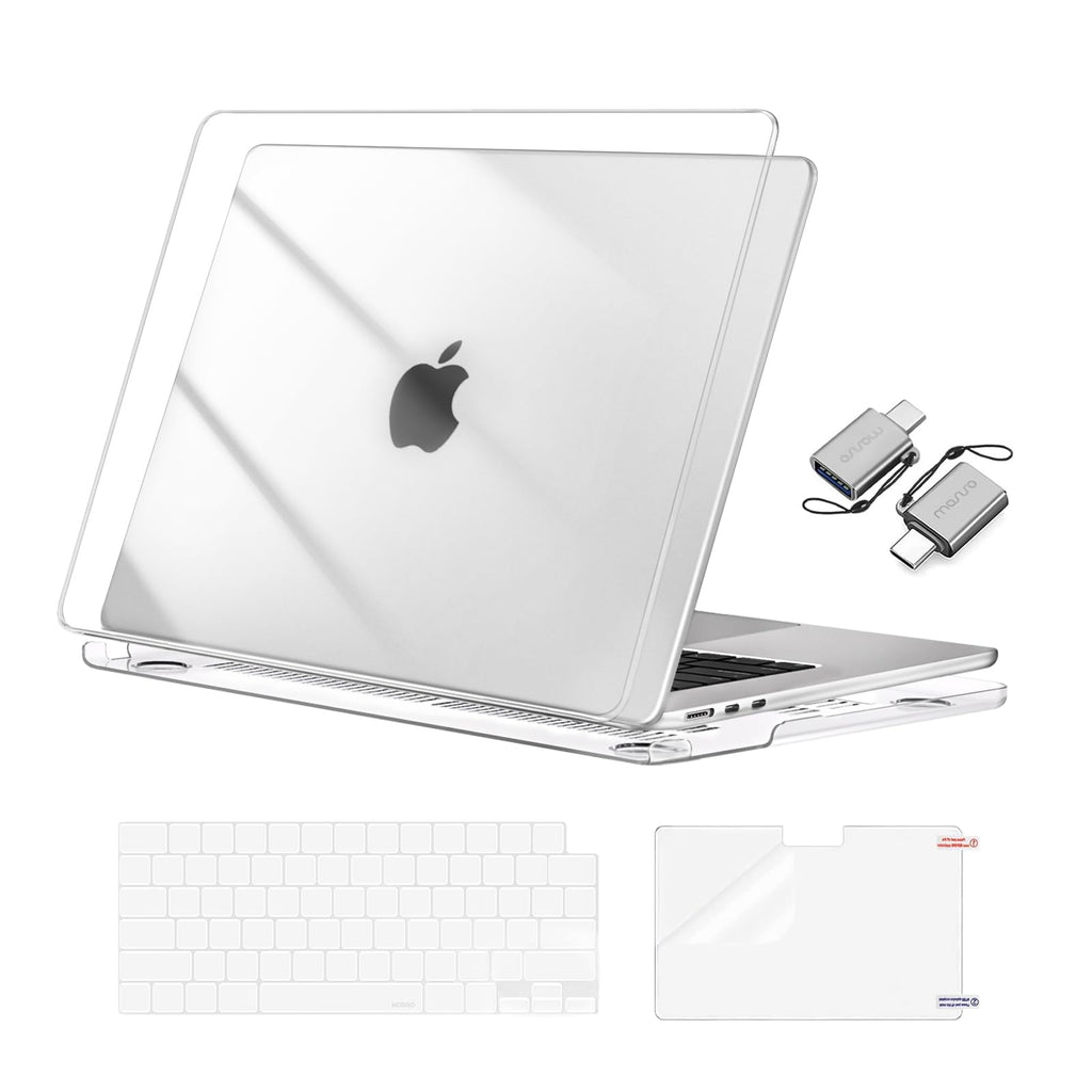 MOSISO Compatible with MacBook Air 15 inch Case M5 2026 M4 2025 M3 M2 2024 2023 A3448 A3241 A3114 A2941, Hard Shell&Keyboard Cover&Screen Film&Type C, Great for Study, Travel, Work,Crystal Clear
