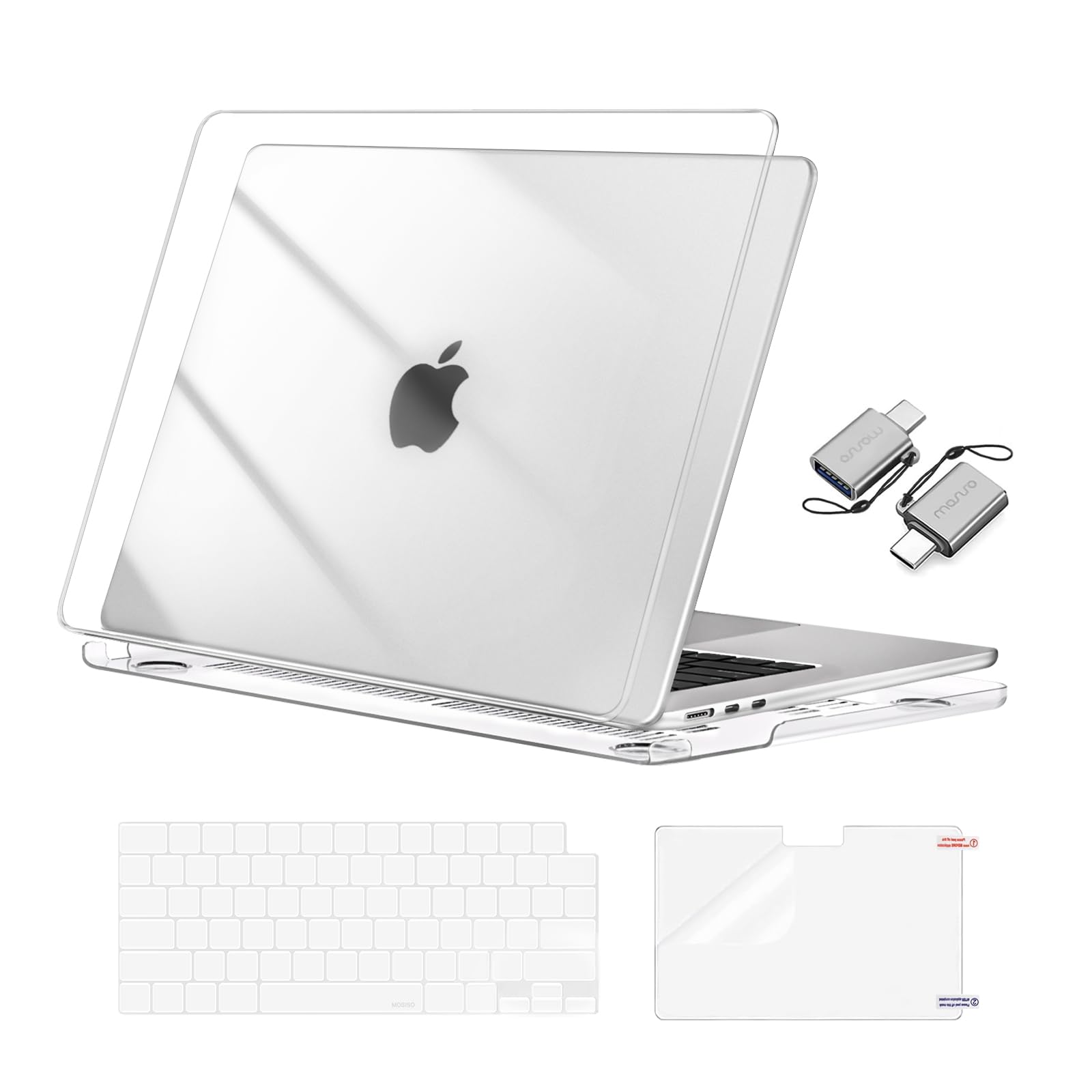 MOSISO Compatible with MacBook Air 15 inch Case M5 2026 M4 2025 M3 M2 2024 2023 A3448 A3241 A3114 A2941, Hard Shell&Keyboard Cover&Screen Film&Type C, Great for Study, Travel, Work,Crystal Clear