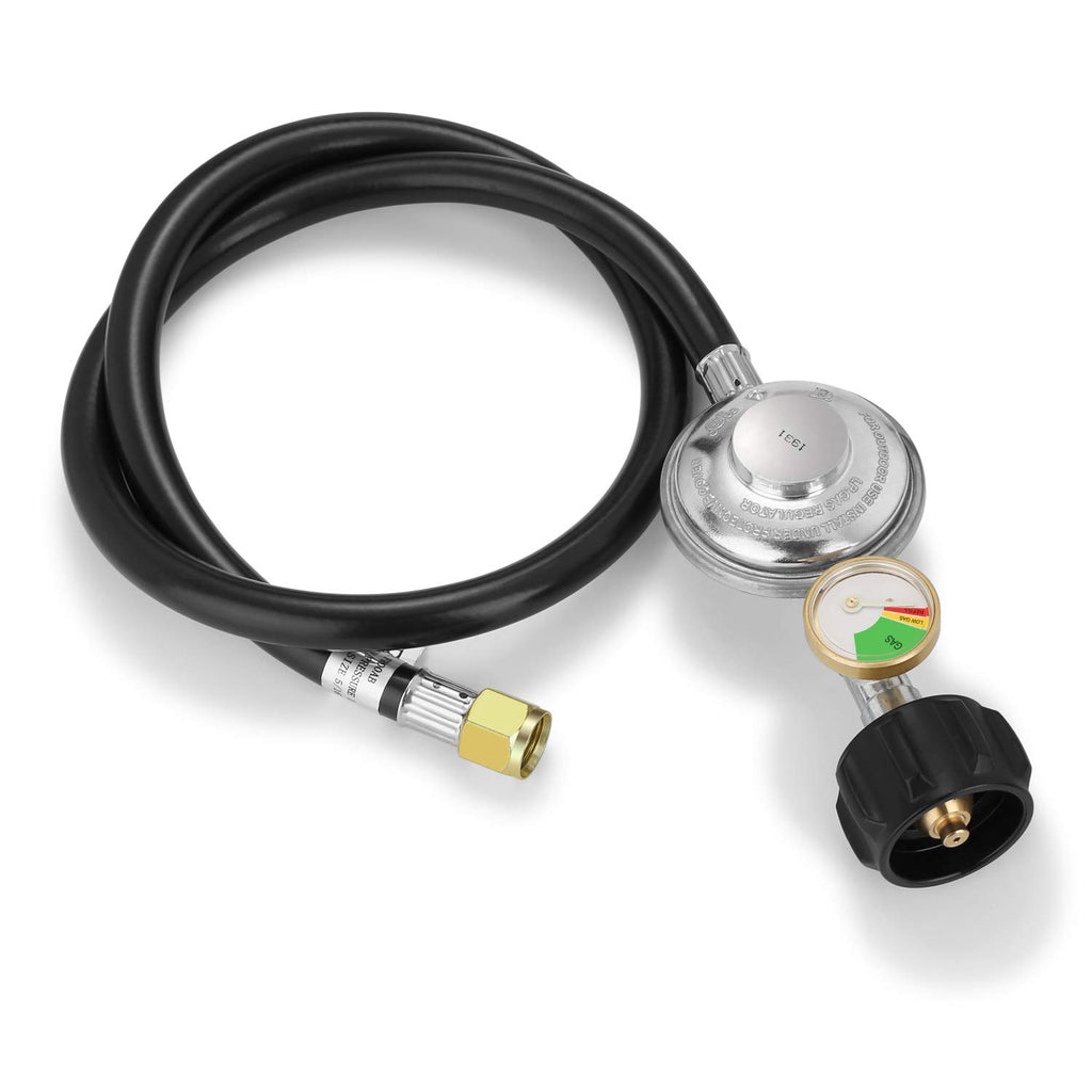 WADEO 2FT Propane Regulator Hose with Tank Gauge, Low Pressure Gas Regulator Most for LP Grill, Fire Pit, Heater and Propane Appliances, 3/8 Female Flare Fitting, CSA Certified