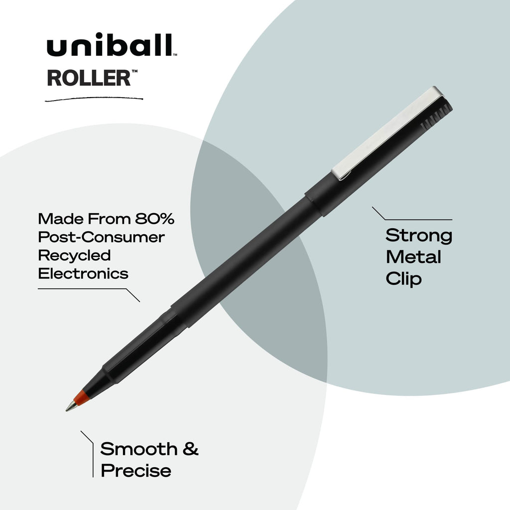 uni-ball Roller Rollerball, Stick Roller Ball Pen Micro-0.5mm, 12 Pack, Red Ink (60152)