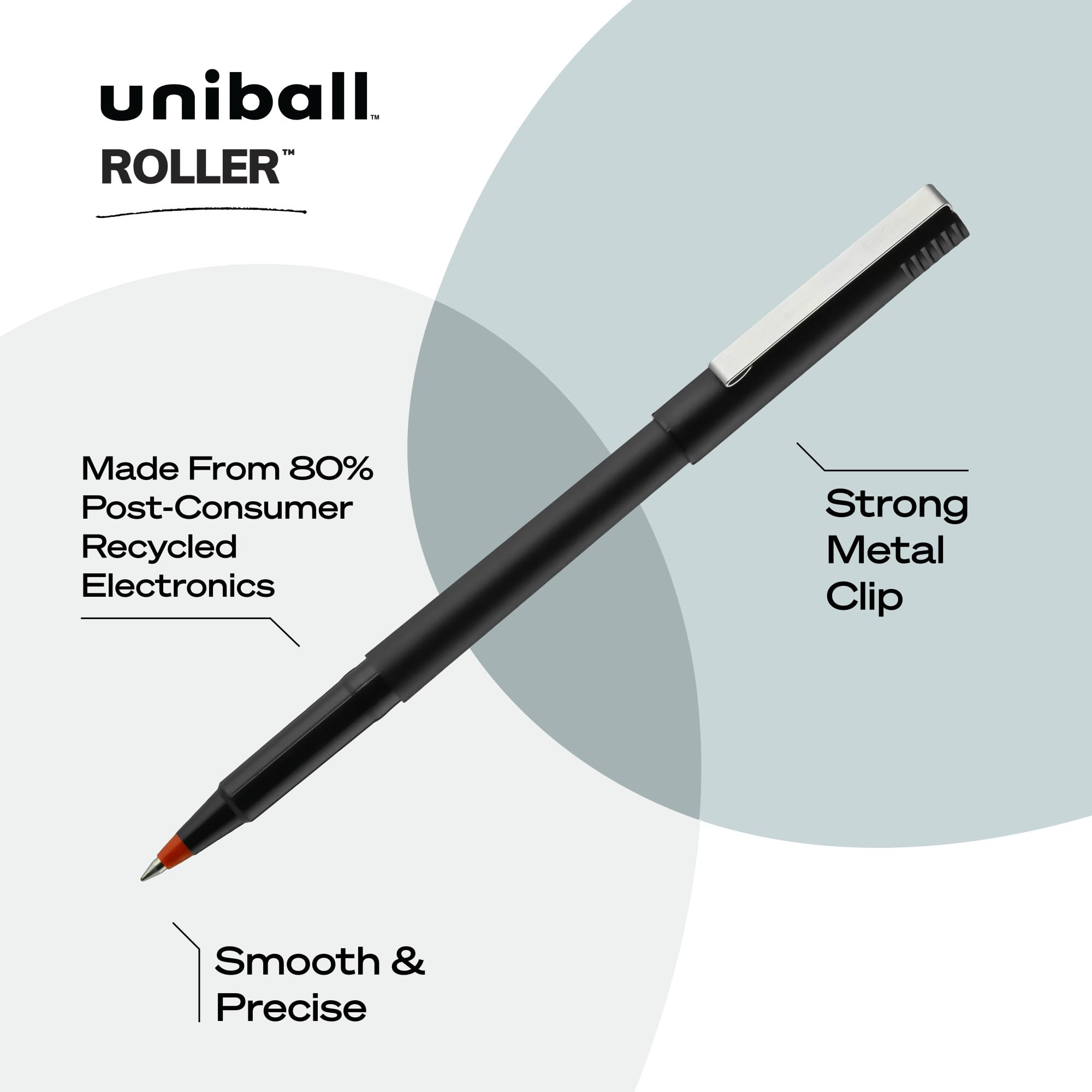 uni-ball Roller Rollerball, Stick Roller Ball Pen Micro-0.5mm, 12 Pack, Red Ink (60152)