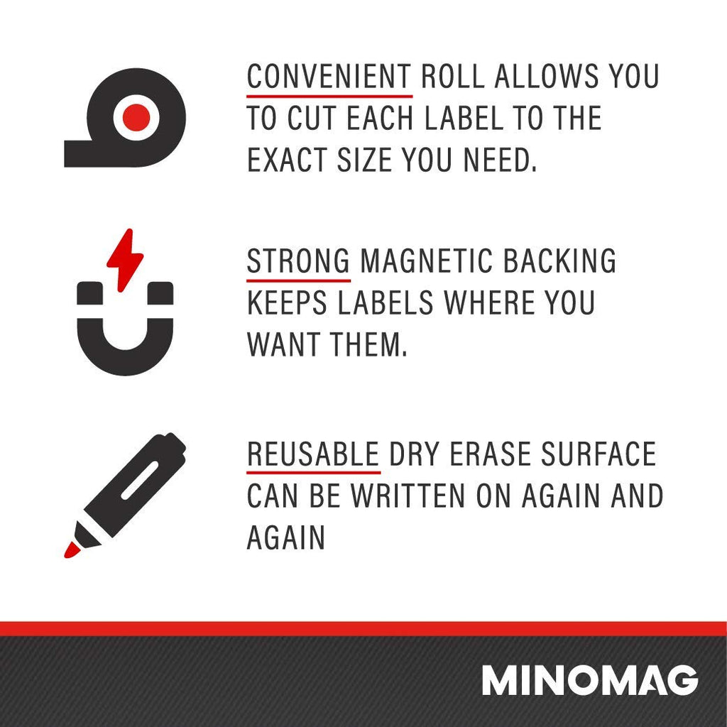 Minomag 3" x 10' Dry Erase Magnet Roll | Strong Magnetic Whiteboard Tape Roll. Cut into Custom Label Strips and Sheets for Fridge or White Board, 3 inch Wide by 10 Foot Long.