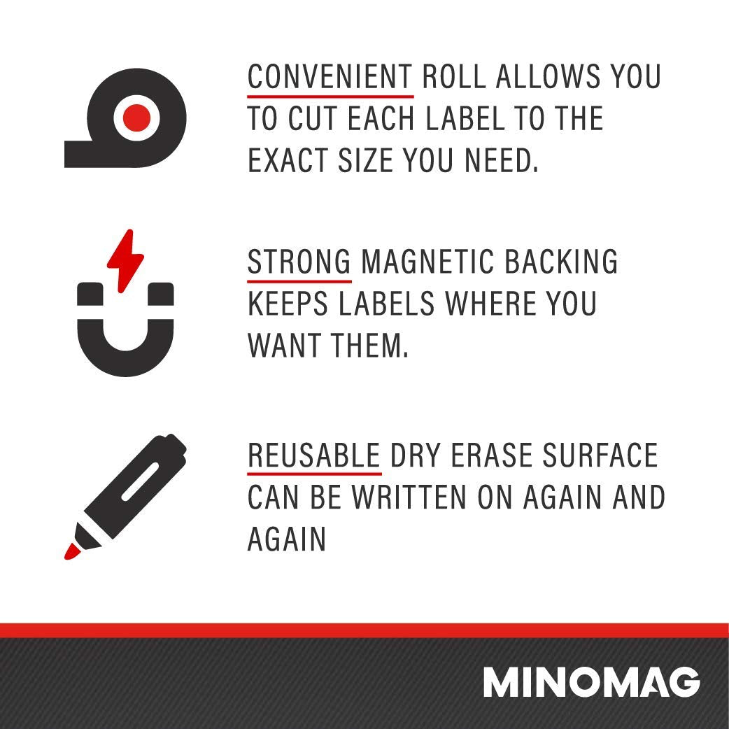 Minomag 3" x 10' Dry Erase Magnet Roll | Strong Magnetic Whiteboard Tape Roll. Cut into Custom Label Strips and Sheets for Fridge or White Board, 3 inch Wide by 10 Foot Long.