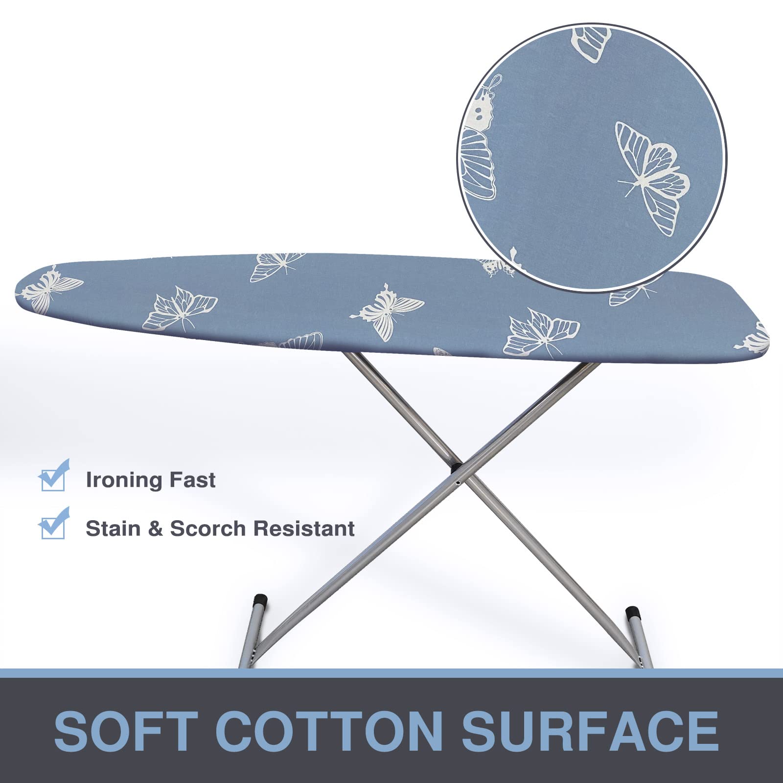 VividPaw Ironing Board Cover and Pad 18x49, Extra Wide, Thick Padding, Elastic Edge, Silicone Coated, Resist Scorching and Staining, Heavy Duty Iron Board Covers (Butterfly, 18" x 49")