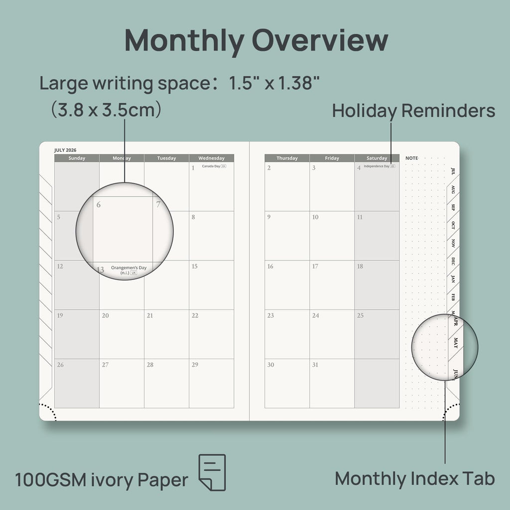 POPRUN 2026-2027 Academic Planner, 6.5" x 8.75", Weekly and Monthly Calendar, July 2026 to June 2027, Hardcover Appointment Book with Verital Layout, Hourly Time Slots, Monthly Tabs - Midnight Green