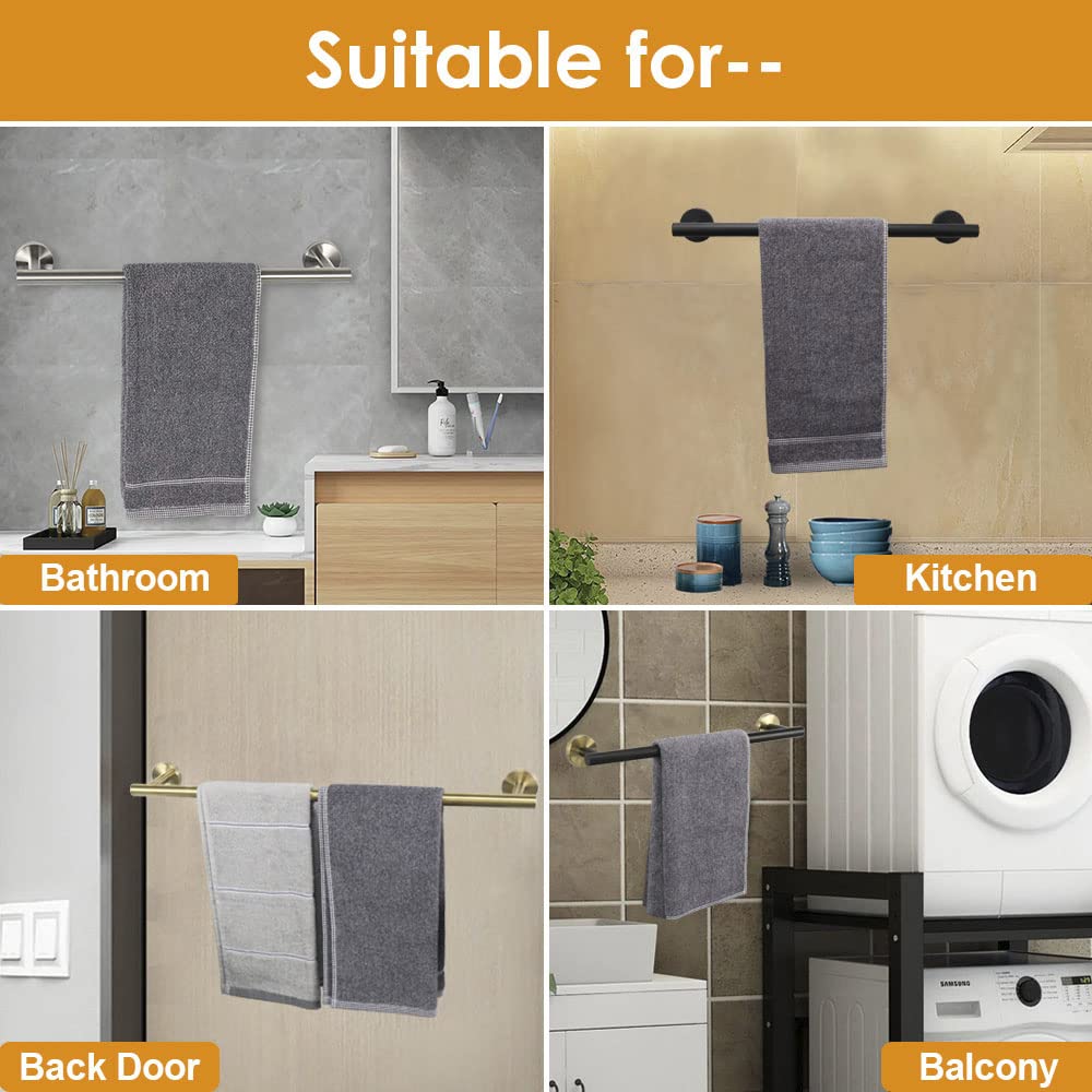 TocTen Bath Towel Bar - Thicken SUS304 Stainless Steel Bathroom Towel Holder, Towel Rod for Bathroom Heavy Duty Wall Mounted Towel Rack Hanger (16IN, Black)