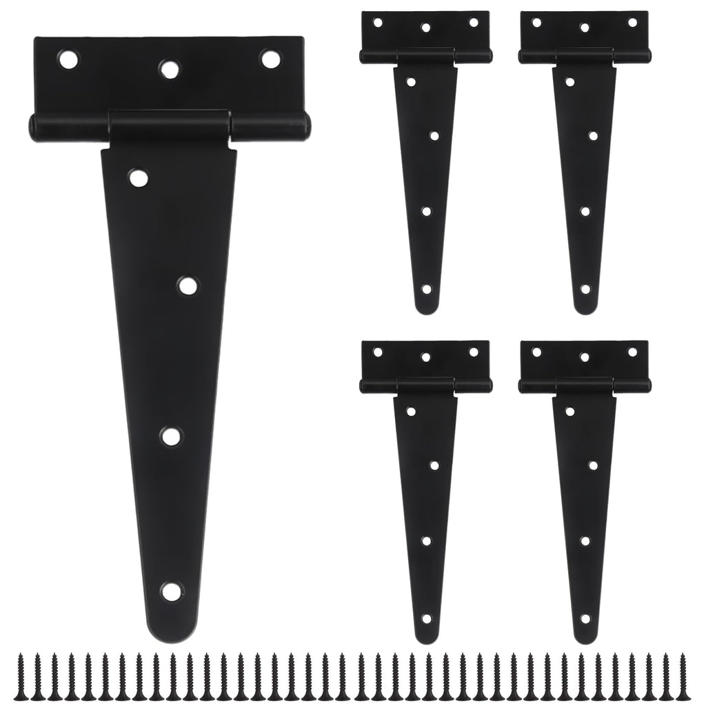 4 Pack T-Strap Hinges 8 Inch Gate Hinges Heavy Duty Barn Door Hinges, Thickened 20cm Shed Door Hinges, Black Metal Fence Hinges for Wooden Fences, Shed Door, Windows Garden Cabinet Door