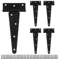 4 Pack T-Strap Hinges 8 Inch Gate Hinges Heavy Duty Barn Door Hinges, Thickened 20cm Shed Door Hinges, Black Metal Fence Hinges for Wooden Fences, Shed Door, Windows Garden Cabinet Door