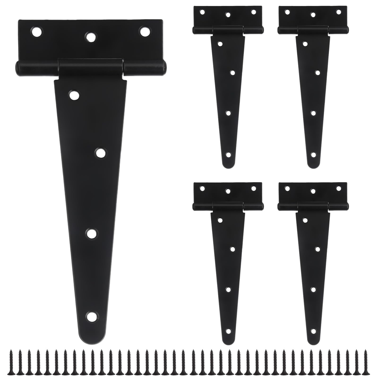 4 Pack T-Strap Hinges 8 Inch Gate Hinges Heavy Duty Barn Door Hinges, Thickened 20cm Shed Door Hinges, Black Metal Fence Hinges for Wooden Fences, Shed Door, Windows Garden Cabinet Door