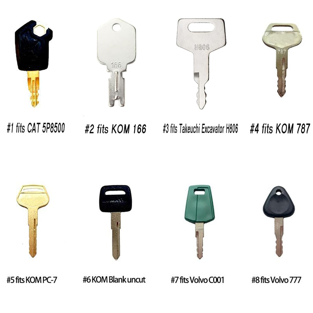 16Pcs Construction Ignition/Heavy Equipment Key Set Compatible with Volvo Caterpillar Komatsu John Deere JCB Hitachi Case