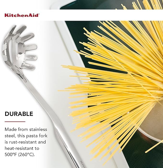 KitchenAid - Premium Pasta Server, Heat Resistant Stainless Steel Slotted Pasta Serving Spoon
