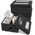 AOPULE CD Storage Boxes, 3 Pack 2 Compartment CD Case Storage, Cardboard DVD Case Holder with PVC Clear Lid, Each Holds 60 CDs in Full Jewel Cases,120 CDs in Slim Cases, 330 Discs in Sleeves