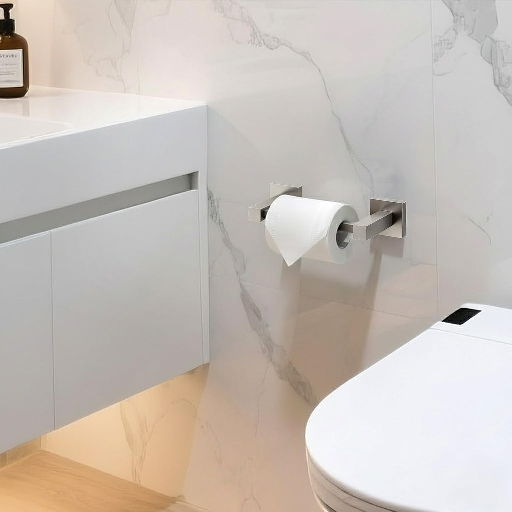 HITSLAM Brushed Nickel Toilet Paper Holder, SUS304 Stainless Steel Toilet Paper Roll Holder Wall Mounted, Double Post Pivoting Square Bathroom Tissue Holder Use for Washroom Kitchen