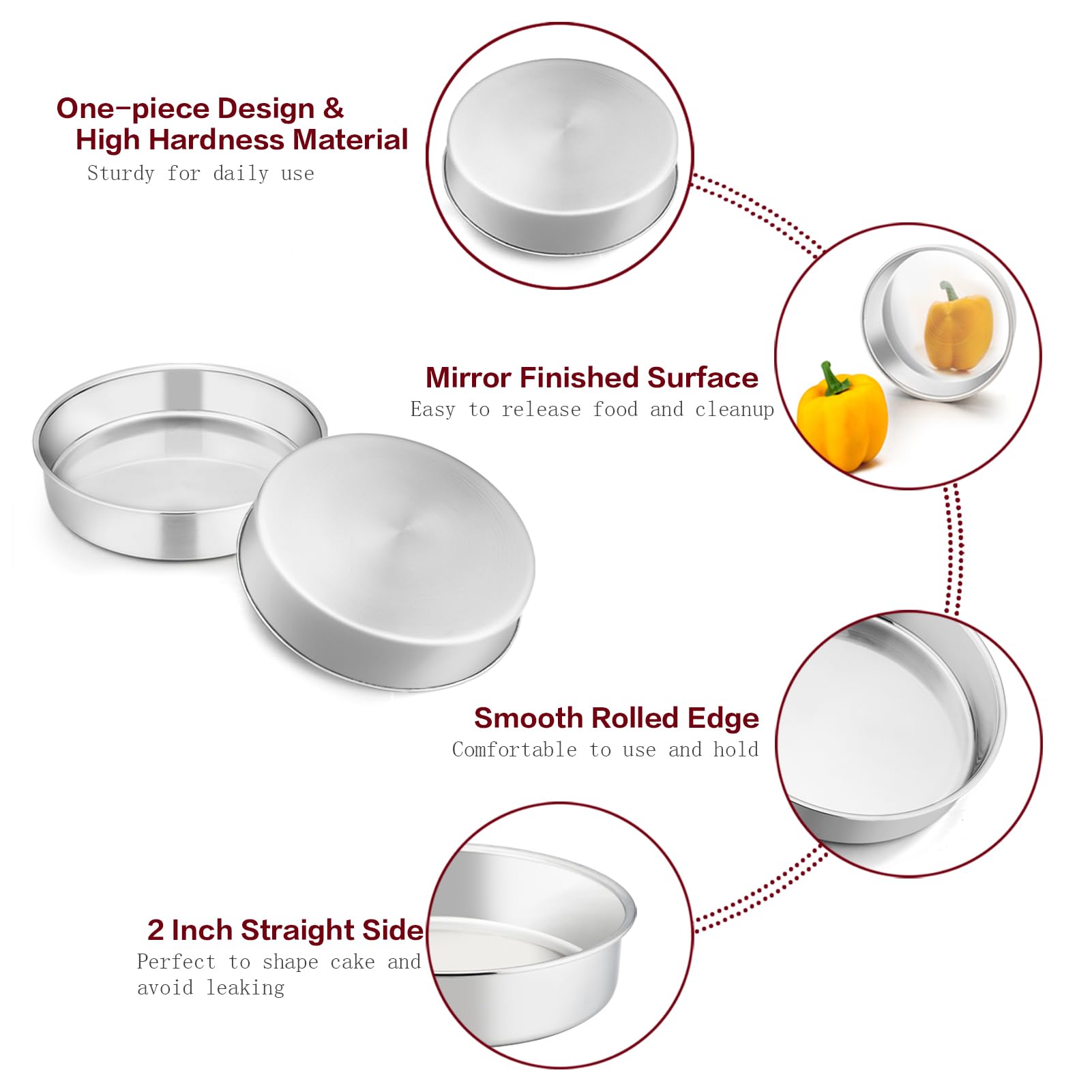 TeamFar 6 Inch Cake Pan, Round Smash Cake Pan Tier Baking Pans Set Stainless Steel, Fit in Pot Pressure Cooker Air Fryer, Healthy & Non-Toxic, Mirror Finish & Sturdy, Oven & Dishwasher Safe - Set of 3