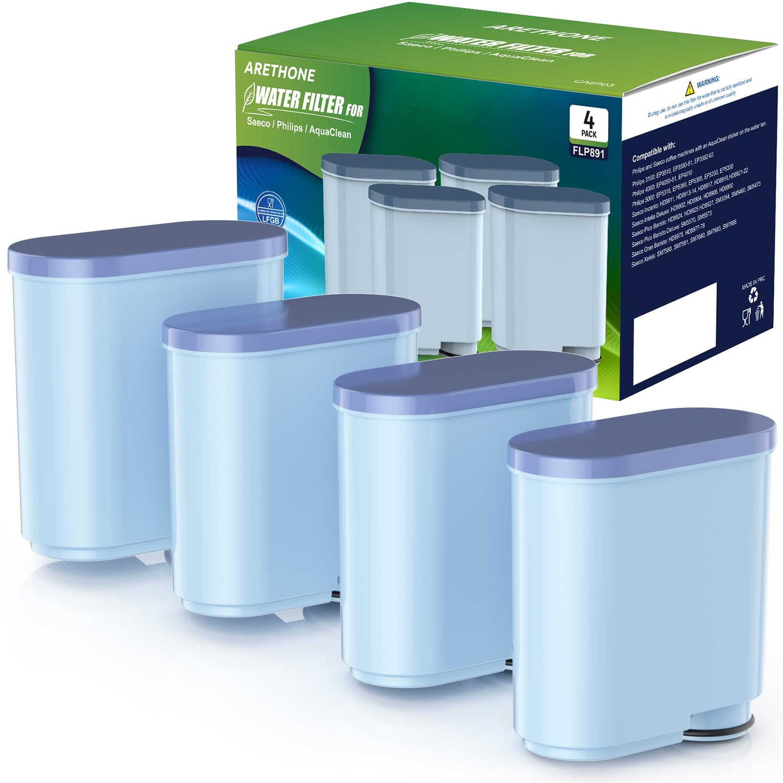 ARETHONE Water Filter for Philips AquaClean: Coffee Filter Replacement Compatible with Philips Aqua Clean Saeco Coffee Espresso Machine CA6903, Reduces Impurities up to 5000 Cups (4 Pack)