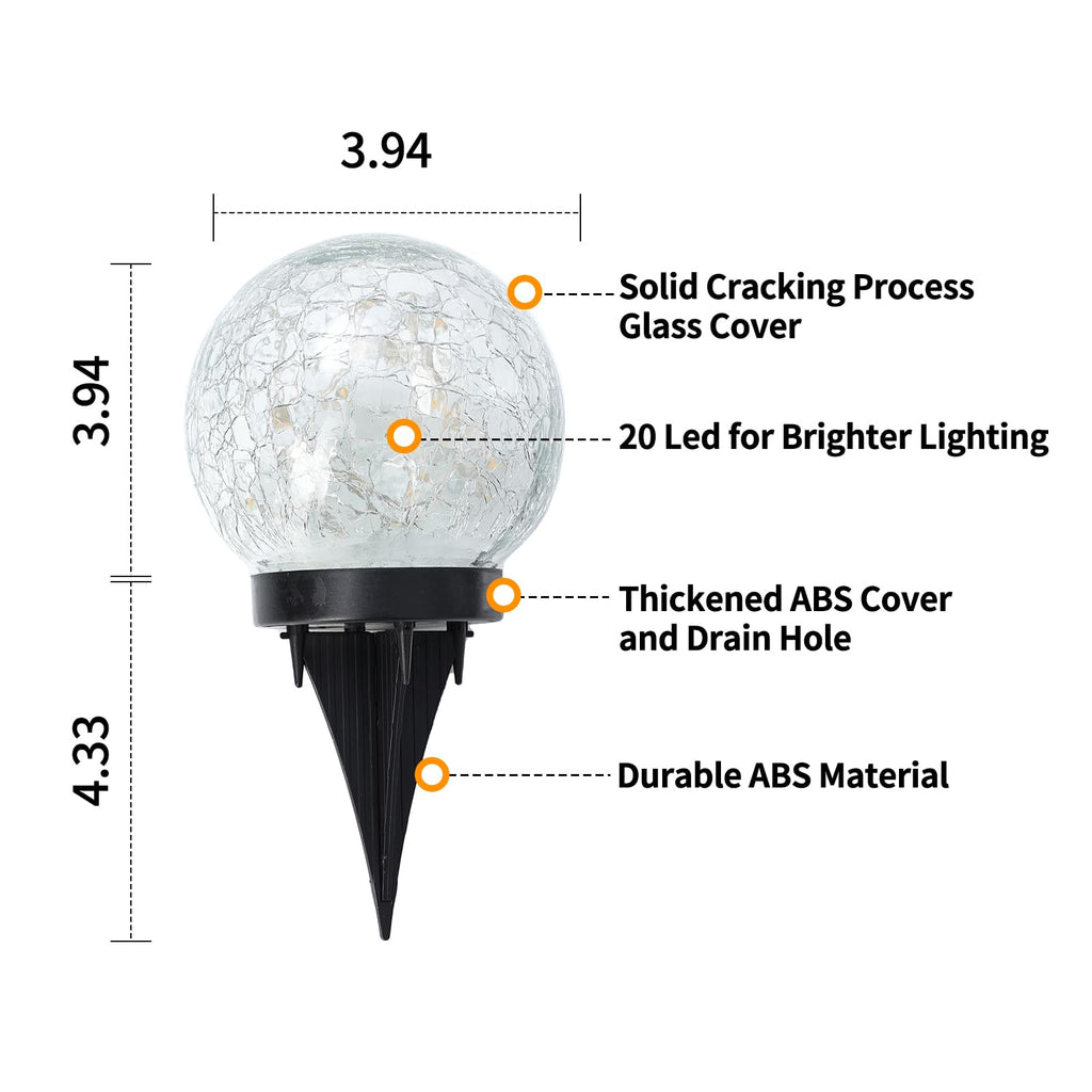 JKIMK Solar Globe Lights Outdoor Waterproof-Solar Balls Garden-Cracked Glass Ball Solar Lights Outdoor-Solar Orbs Outside-Outdoor Decorations Patio & Yard Lawn Backyard Decor