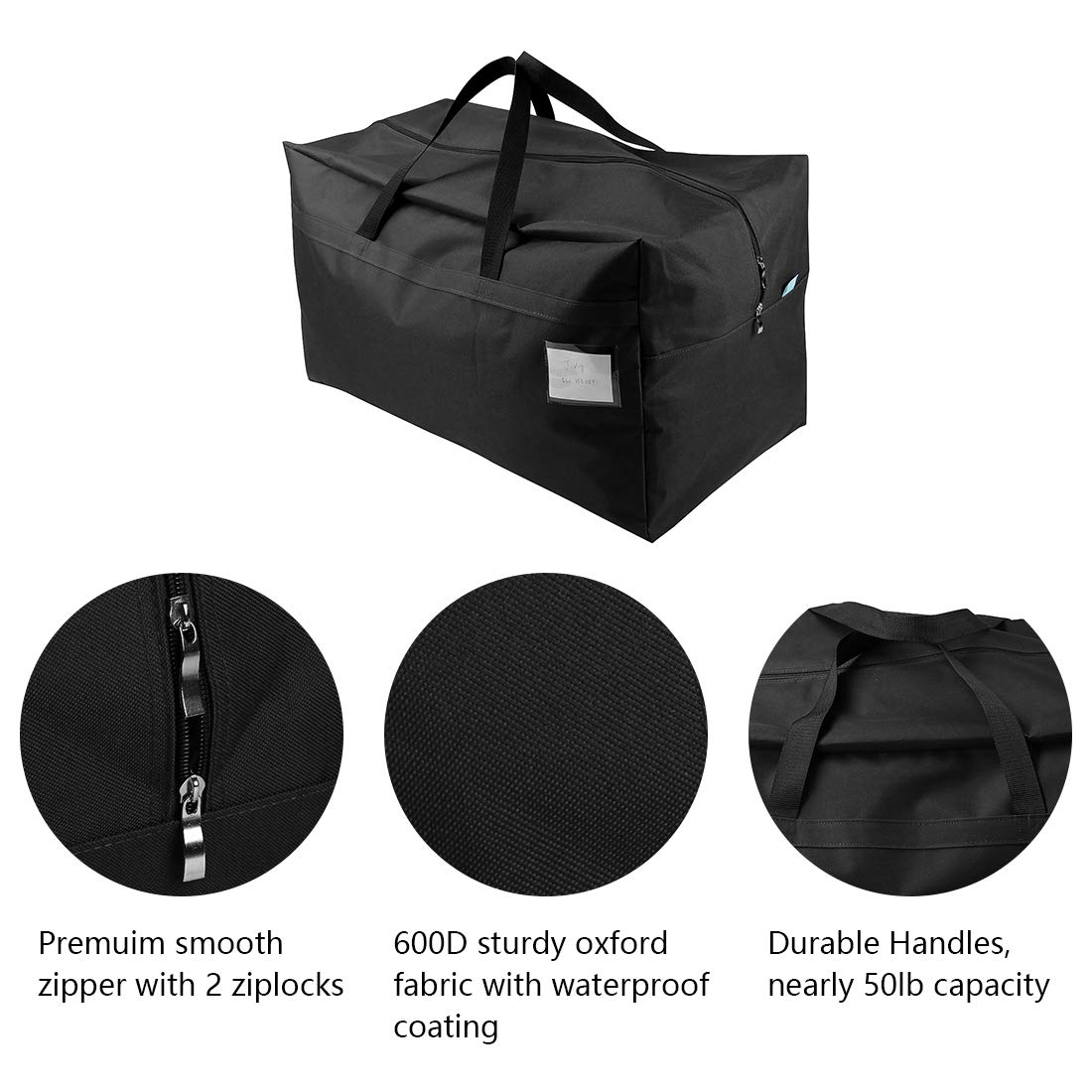 AMJ 2 Pack Moving Bags Heavy Duty Extra Large Stronger Handles Wrap Totes Storage Boxes Storage Totes, Storage Totes for Space Saving, Fold Flat, Alternative to Moving Box, Black