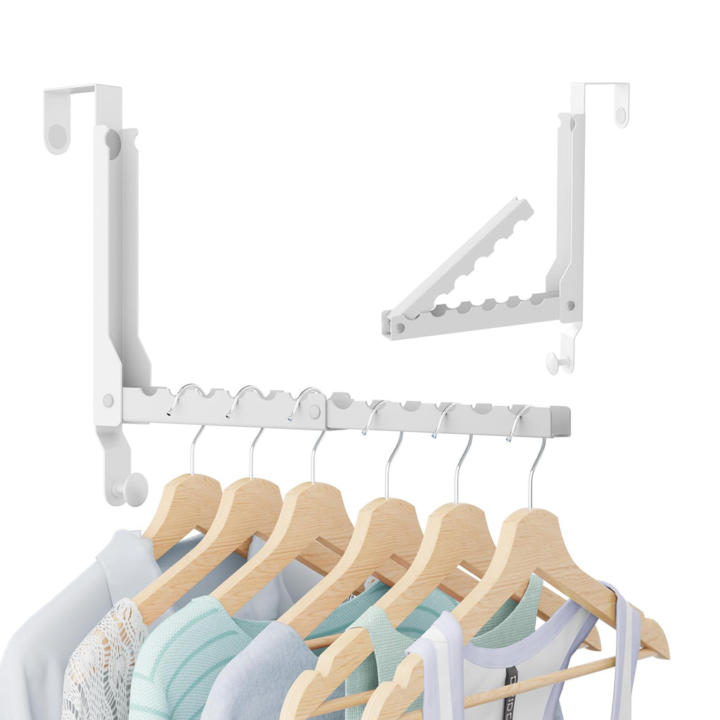 Over The Door Hooks, Extended Over The Door Clothes Hanger with 10 Ridges,Space-Saving Over The Door Rack,Door Hooks for Hanging Clothes,Larger Capacity Over The Door Hanger (1, White-up)