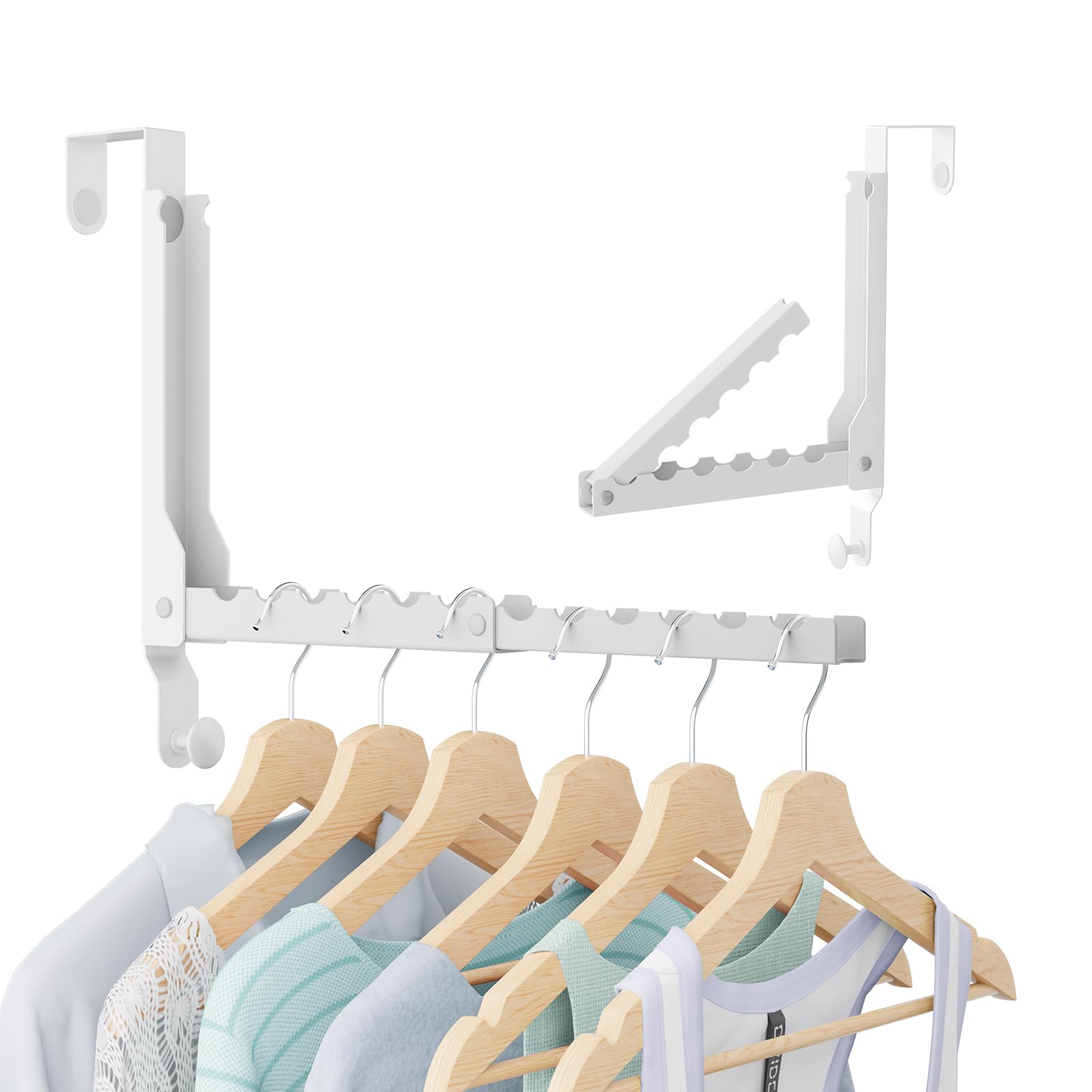 Over The Door Hooks, Extended Over The Door Clothes Hanger with 10 Ridges,Space-Saving Over The Door Rack,Door Hooks for Hanging Clothes,Larger Capacity Over The Door Hanger (1, White-up)