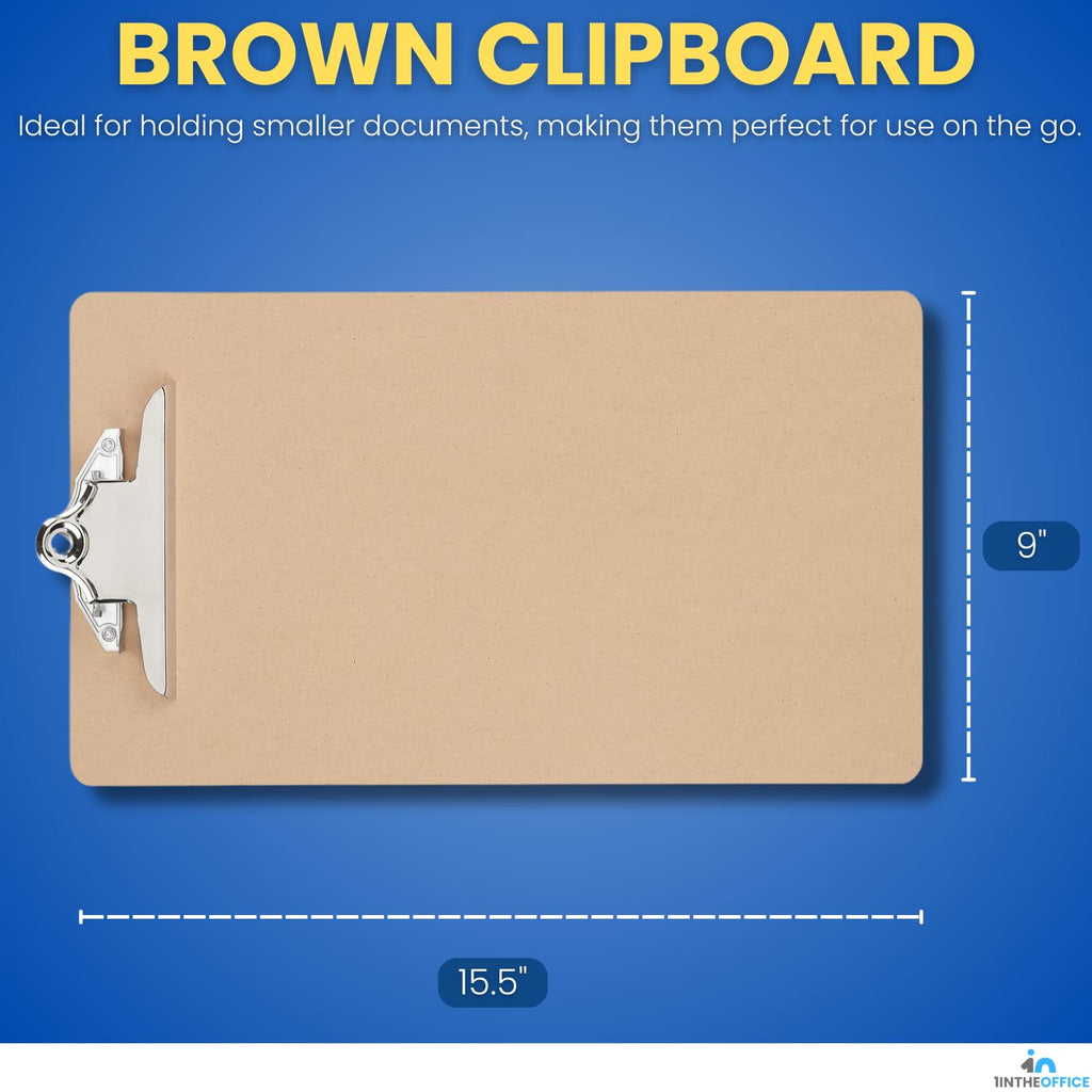1InTheOffice Legal Size Clipboard, Heavy Duty Clipboard, Hardbound, Brown, 9x15.5 (3 Pack)