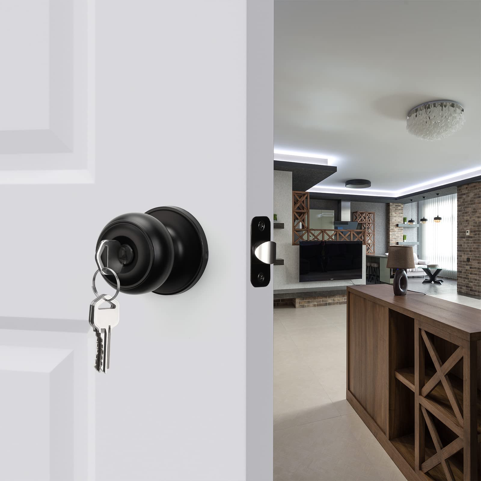 Haidms 1 Pack Matte Black Door Lock with Key, Entry Door Knob, Door Knobs with Lock, Exterior Door Knobs