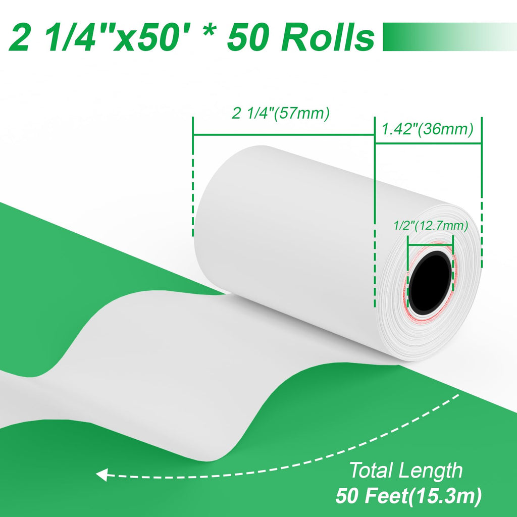 2 1/4" x 50' Thermal Paper, 2.25 x 50 ft Receipt Paper Rolls, POS Cash Register Point of Sale Credit Card Paper, Premium Thermal Printer Paper (50 Rolls)